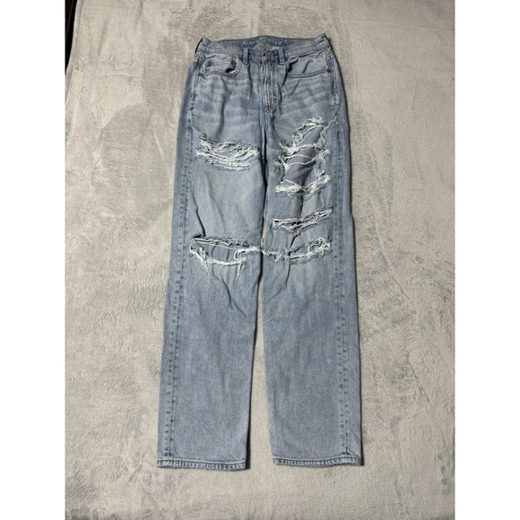 American Eagle Outfitters Denim - American Eagle Jeans Womens 6 Highest Rise Baggy Straight Leg Blue 27x30.5